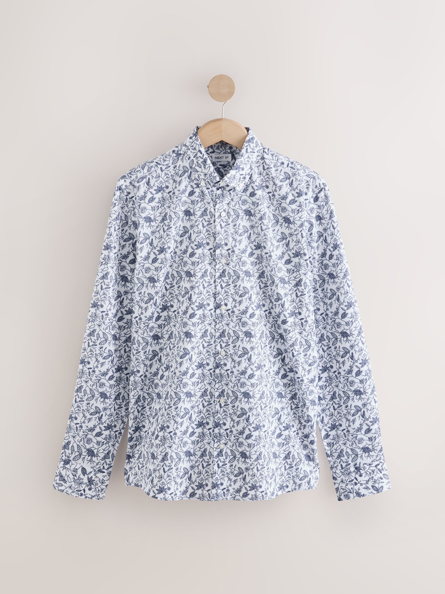 White Floral Print Long Sleeves Shirt