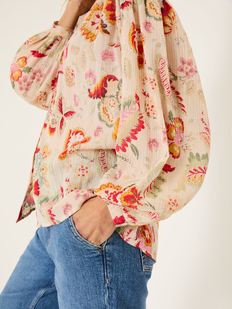 FatFace Ebby Cream Historical Floral 100% Cotton Blouse - Image 4 of 10