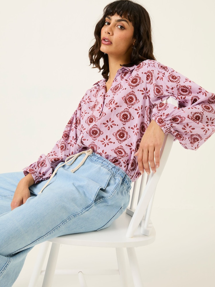 FatFace Ebby Heather Purple 100% Cotton Blouse - Image 4 of 9