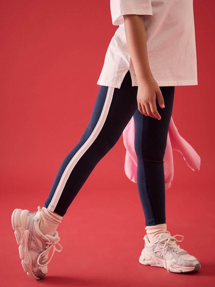 Navy/White Side Stripe Printed Leggings (3-16yrs) - Image 1 of 8