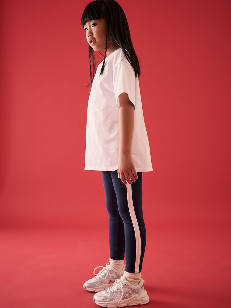 Navy/White Side Stripe Printed Leggings (3-16yrs) - Image 3 of 8