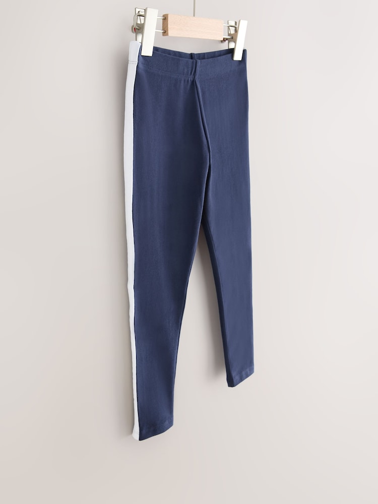 Navy/White Side Stripe Printed Leggings (3-16yrs) - Image 6 of 8