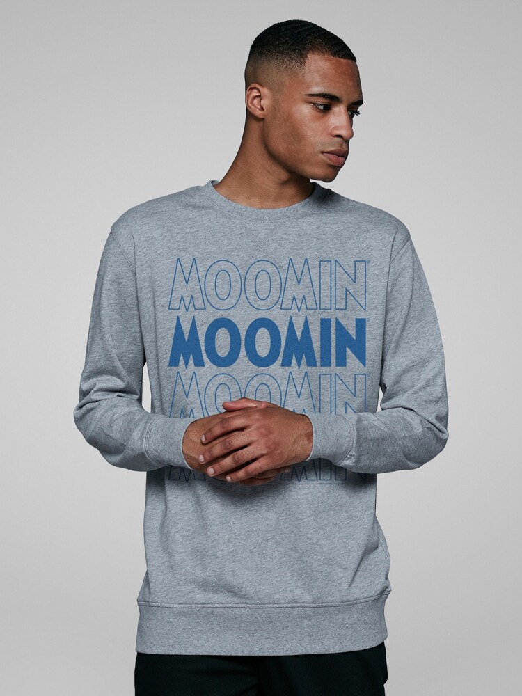 All + Every Grey All + Every Mens 100% Cotton Moomin Moominpappa Sitting On Rock Grey T-Shirt - Image 1 of 4