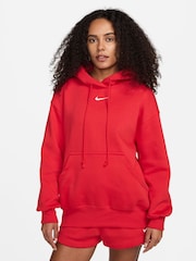Nike Red Oversized Sportswear Phoenix Fleece Mini Swoosh Pullover Hoodie - Image 1 of 11