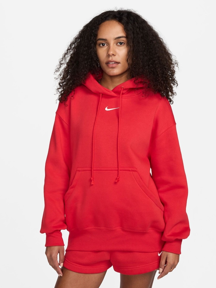 Nike Red Oversized Sportswear Phoenix Fleece Mini Swoosh Pullover Hoodie - Image 1 of 11
