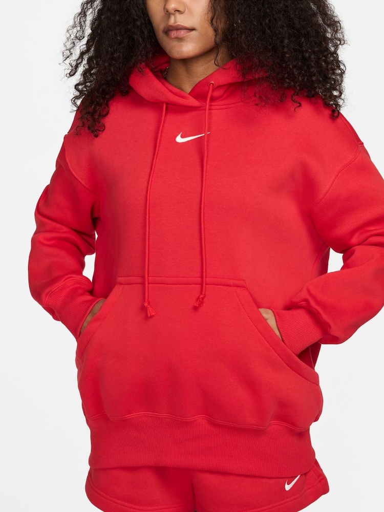 Rouge - Nike Sportswear oversize Phoenix Fleece Mini Swoosh Sweat-shirt à capuche - Image 4 of 11