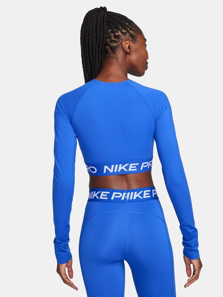 Nike Blue DriFIT Pro Cropped Long Sleeve Sweat Top - Image 2 of 5 Nike Blue DriFIT Pro Cropped Long Sleeve Sweat Top - Image 2 of 5