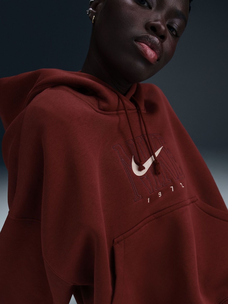 Nike Burgundy Red Phoenix Fleece Oversized Graphic Logo Hoodie - Image 5 of 5