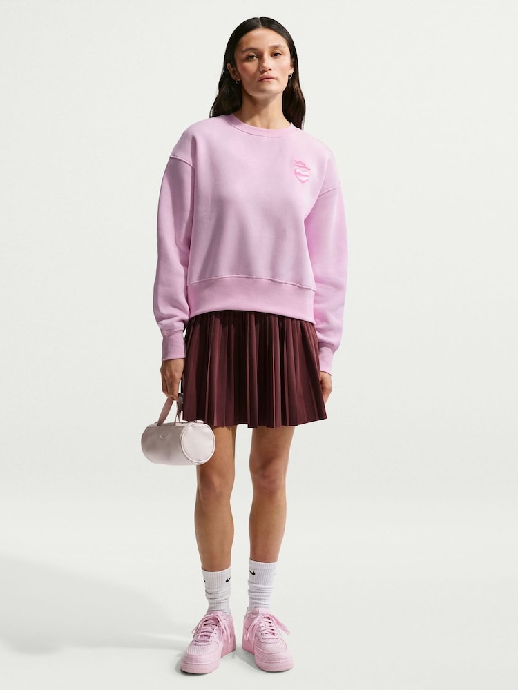 Nike Pink Heart Phoenix Fleece Crew Neck Jumper - Image 1 of 5
