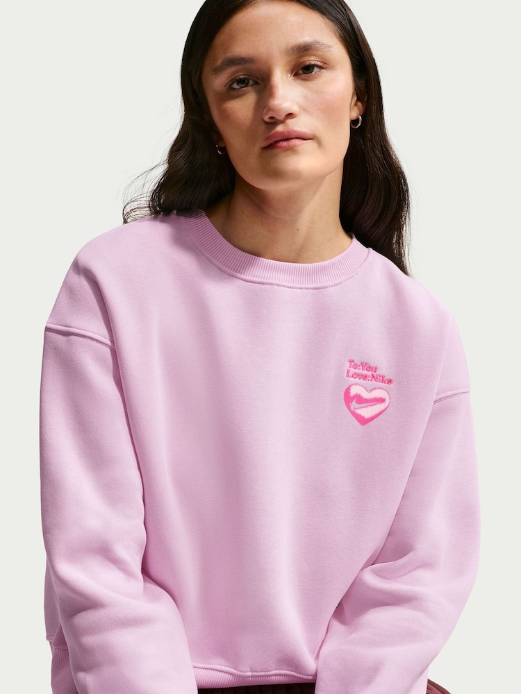Nike Pink Heart Phoenix Fleece Crew Neck Jumper - Image 5 of 5