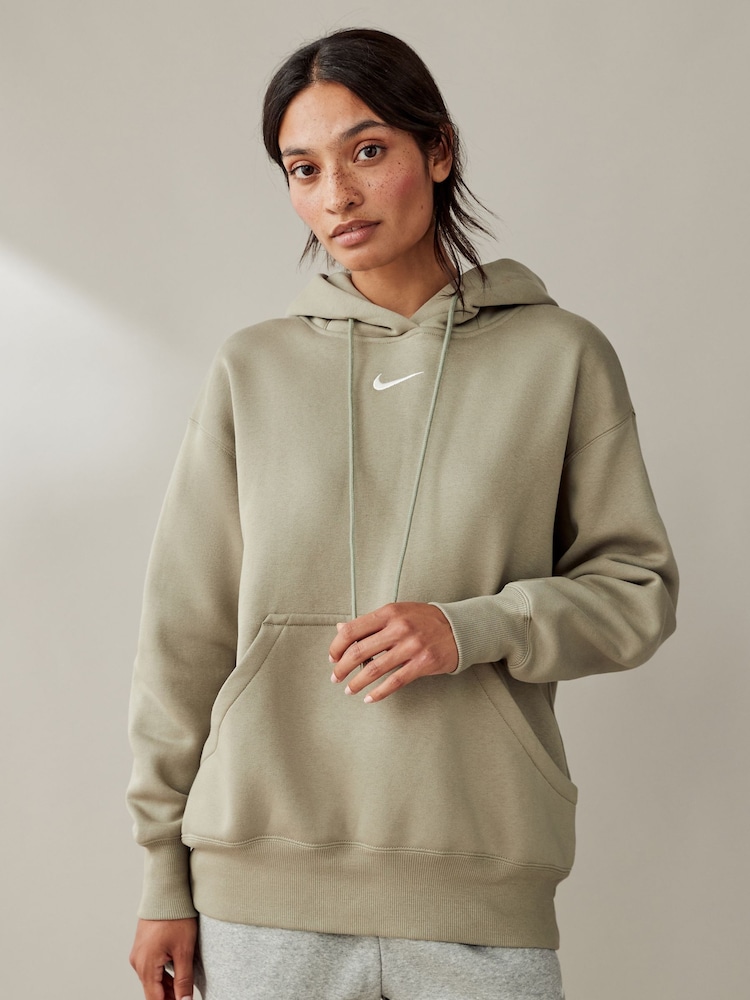 Army Green Oversized Sportswear Phoenix Fleece Mini Swoosh Pullover Hoodie - Image 3 of 4