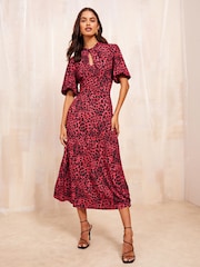 Friends Like These Red ITY Twist Front Keyhole Midi Dress - Image 1 of 4