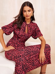 Friends Like These Red ITY Twist Front Keyhole Midi Dress - Image 2 of 4