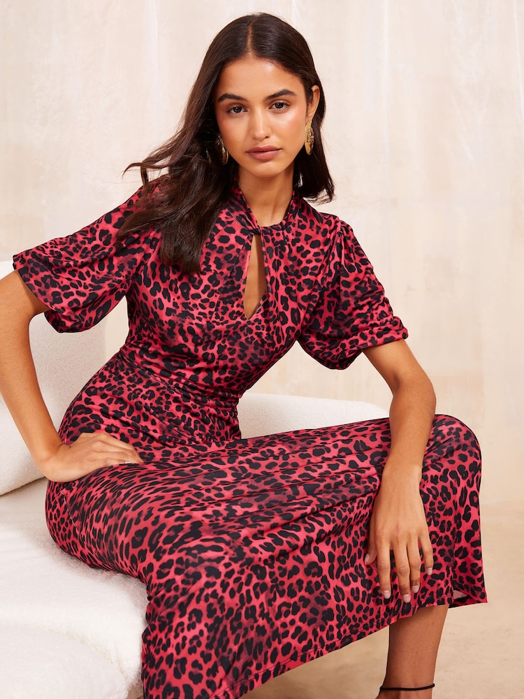 Friends Like These Red ITY Twist Front Keyhole Midi Dress - Image 2 of 4