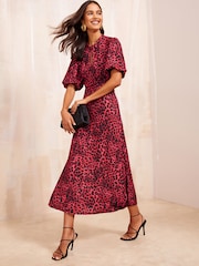 Friends Like These Red ITY Twist Front Keyhole Midi Dress - Image 3 of 4