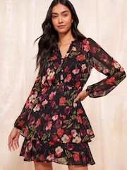 Friends Like These Manches longues Mini robe en mousseline imprimée - Image 1 of 4