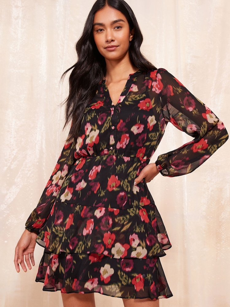 Friends Like These Long Sleeve Printed Chiffon Mini Dress - Image 1 of 3