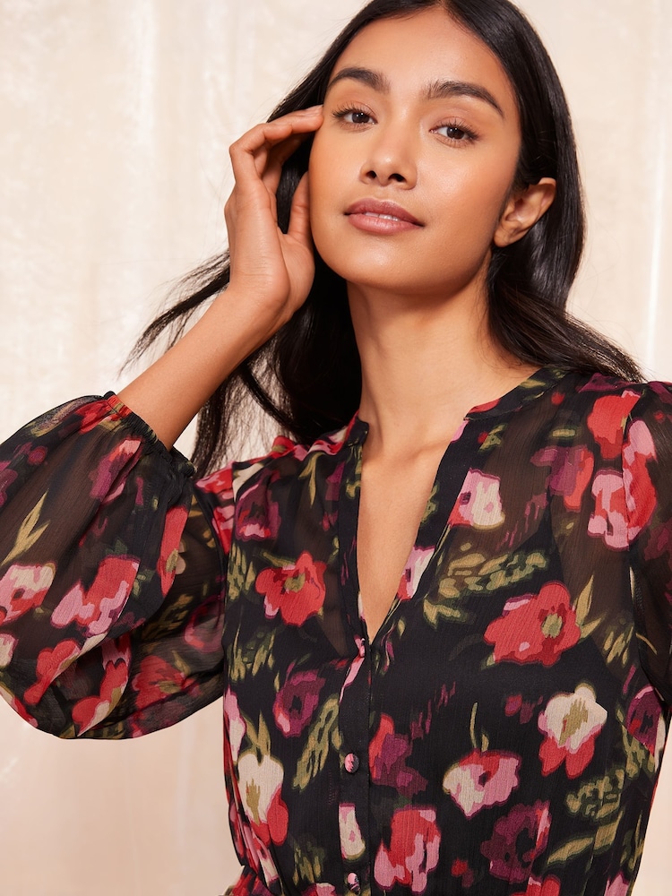 Friends Like These Long Sleeve Printed Chiffon Mini Dress - Image 3 of 3