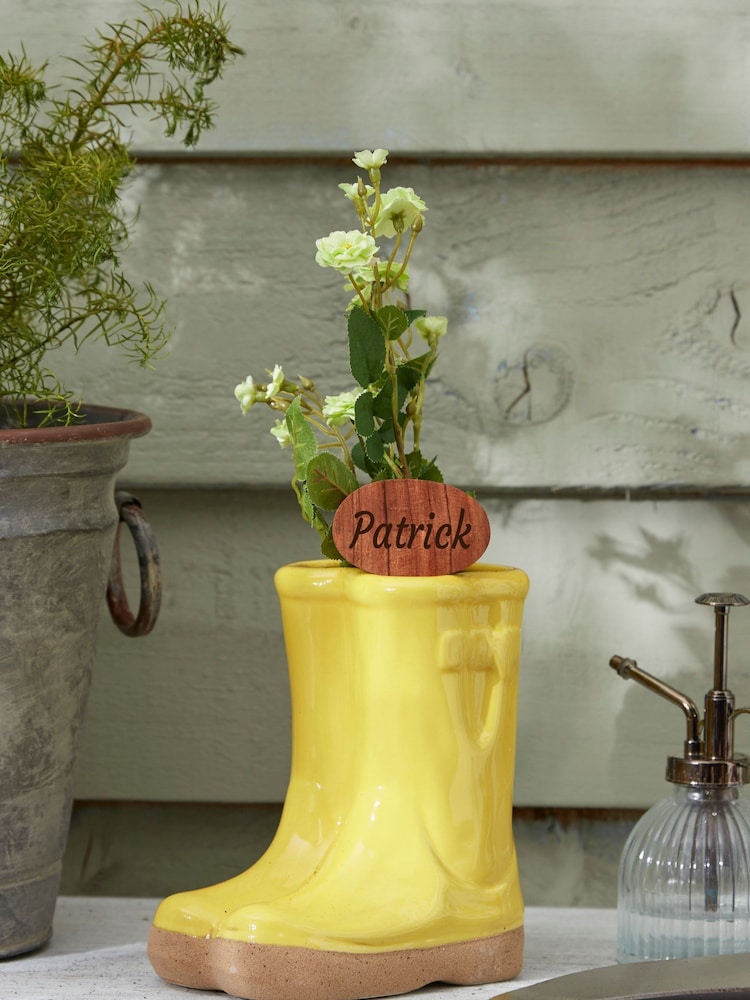 Small Yellow Welly Boots Garden Planter with Marker by Dibor - Image 1 of 5