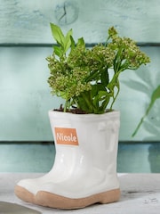 Small White Personalised Welly Boots Garden Planter by Dibor - Image 1 of 5
