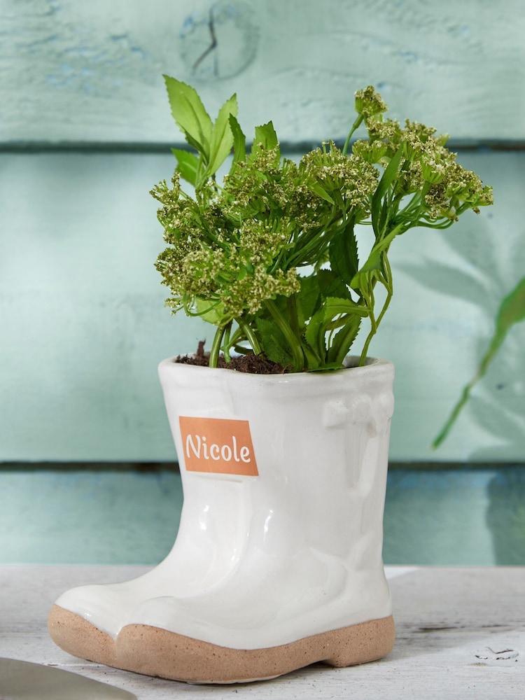 Small White Personalised Welly Boots Garden Planter by Dibor - Image 1 of 5