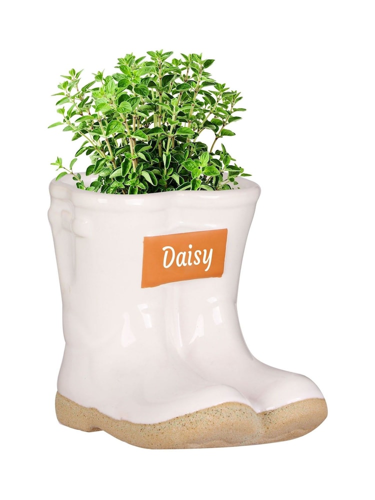 Small White Personalised Welly Boots Garden Planter by Dibor - Image 2 of 5