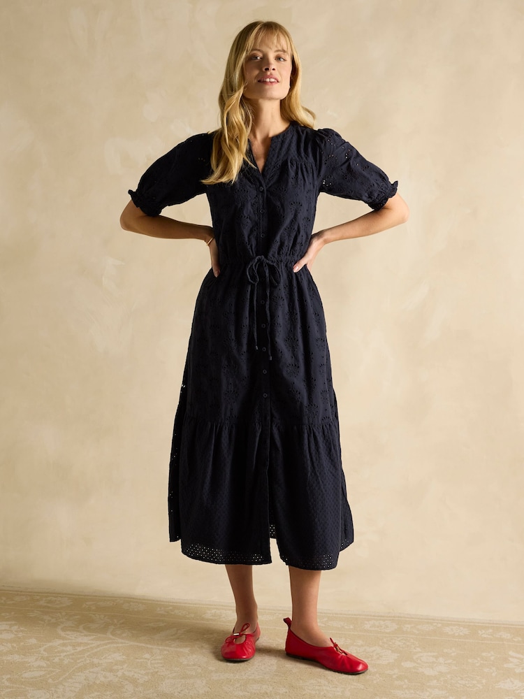 Marineblau/blau - Joules Juliana 100% Cotton Broderie Midi Dress - Bild 1 von 5 Marineblau/blau - Joules Juliana 100% Cotton Broderie Midi Dress - Bild 1 von 5