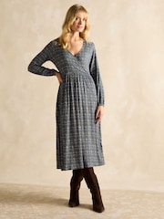 Joules Camille Khaki Green Midi Length Wrap Dress - Image 3 of 6