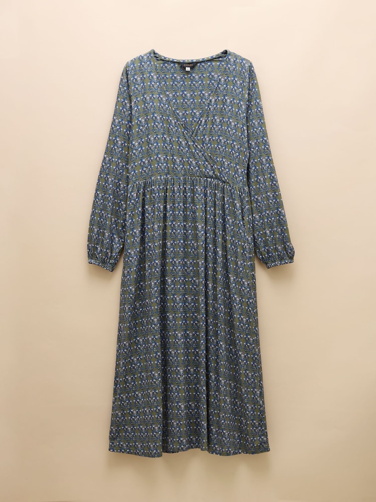 Joules Camille Khaki Green Midi Length Wrap Dress - Image 6 of 6