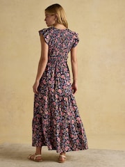 Joules Esme Navy Shirred Midi Dress - Image 2 of 9