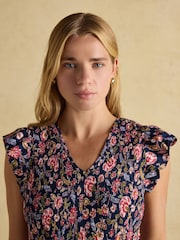 Joules Esme Navy Shirred Midi Dress - Image 7 of 9