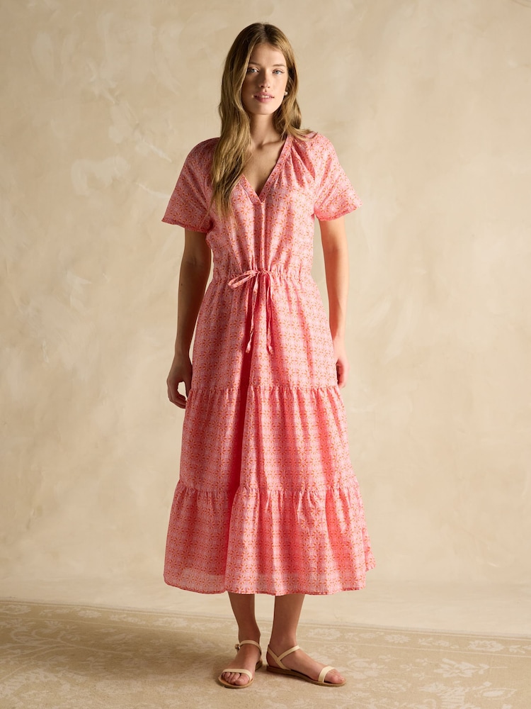 Joules Connie Pink Cotton Midi Dress - Image 1 of 8 Joules Connie Pink Cotton Midi Dress - Image 1 of 8