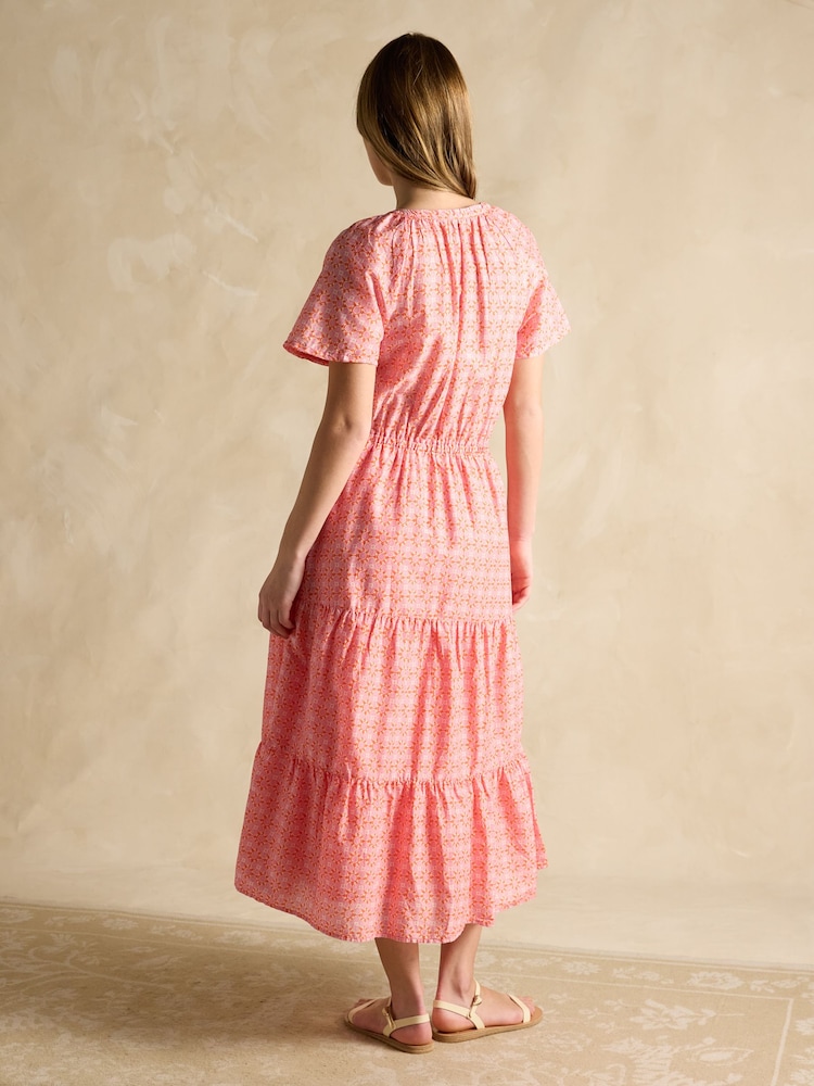 Joules Connie Pink Cotton Midi Dress - Image 2 of 8