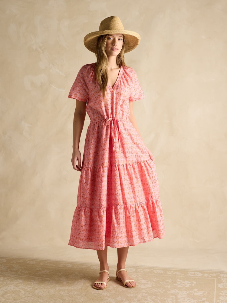 Joules Connie Pink Cotton Midi Dress - Image 4 of 8