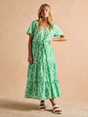 Joules Connie Green/Blue Cotton Midi Dress - Image 1 of 9