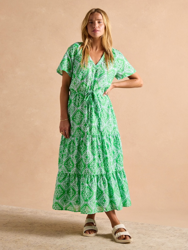 Joules Connie Green/Blue Cotton Midi Dress - Image 1 of 9