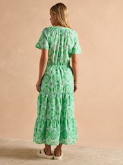 Joules Connie Green/Blue Cotton Midi Dress - Image 2 of 9