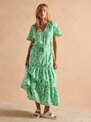 Joules Connie Green/Blue Cotton Midi Dress - Image 5 of 9