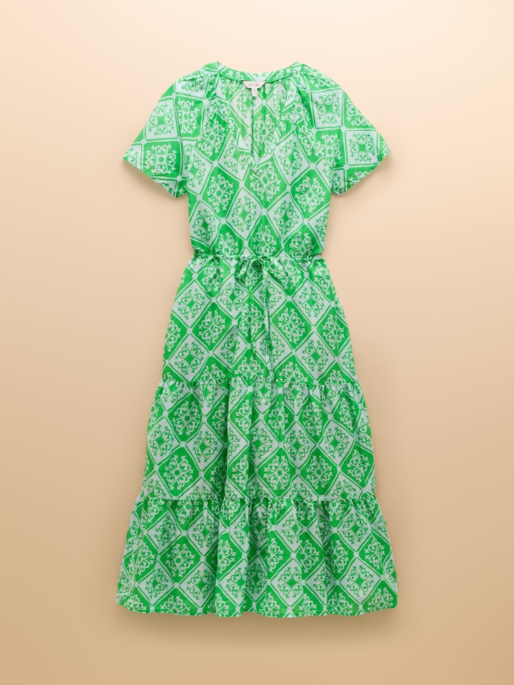 Joules Connie Green/Blue Cotton Midi Dress - Image 9 of 9