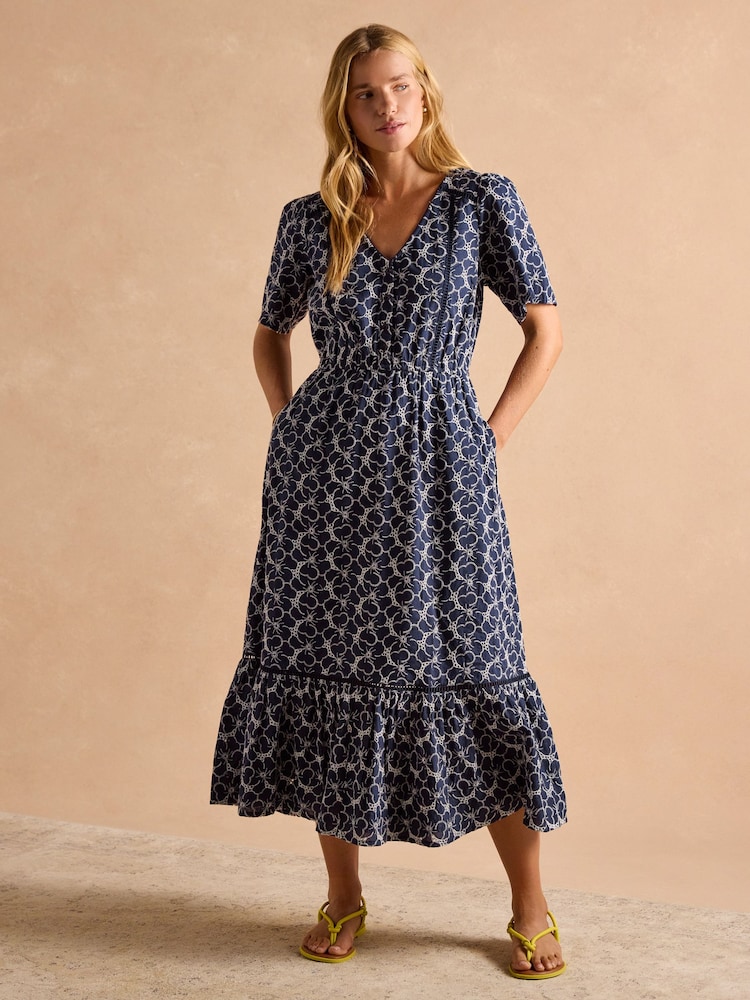 Joules Harriet Navy Broderie Midi Dress - Image 1 of 8