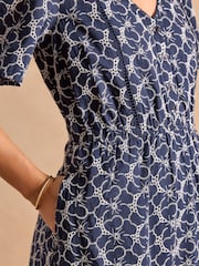 Joules Harriet Navy Broderie Midi Dress - Image 4 of 8