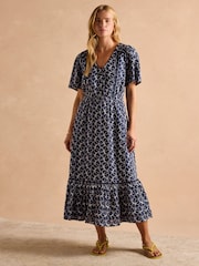 Joules Harriet Navy Broderie Midi Dress - Image 5 of 8