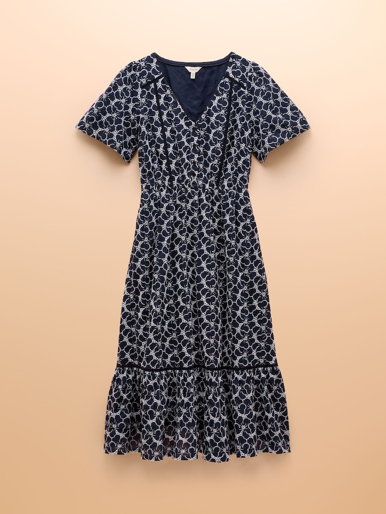 Joules Harriet Navy Broderie Midi Dress - Image 8 of 8