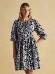 Joules Nelly Navy Tie Front Dress - Image 1 of 8