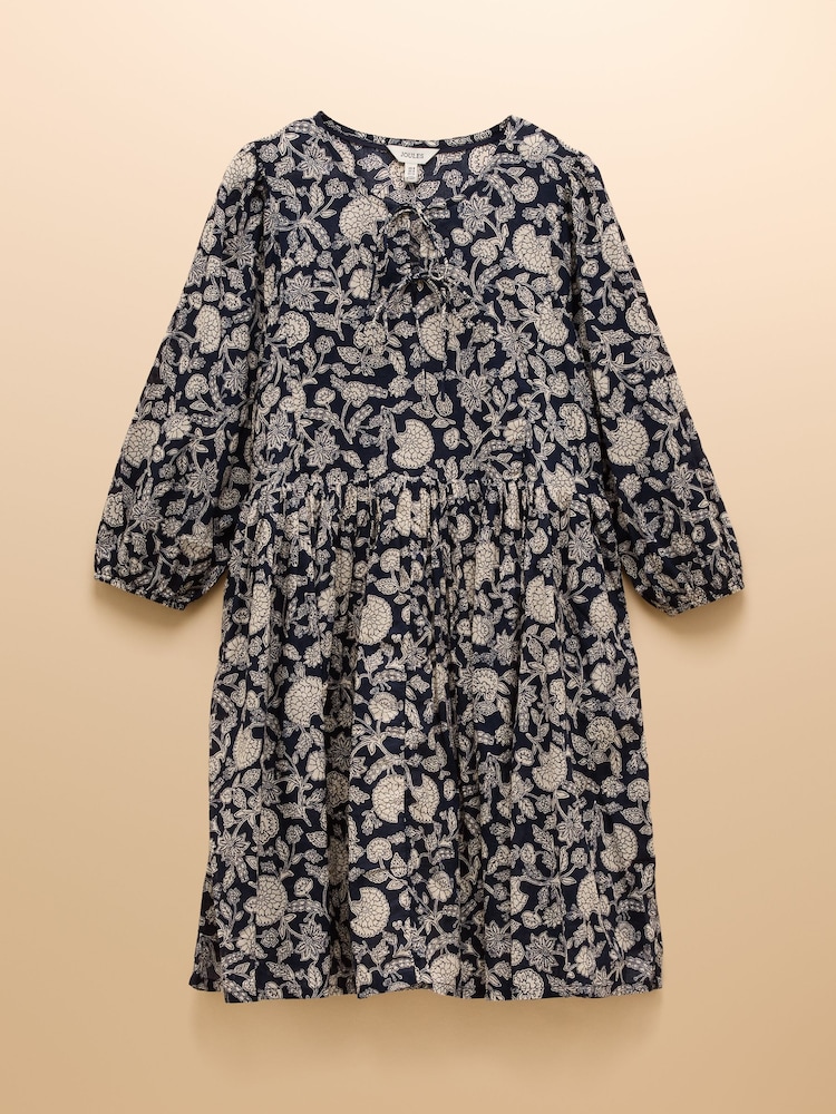 Joules Nelly Navy Tie Front Dress - Image 8 of 8