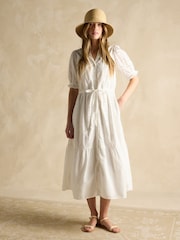 Белый - Платье миди с вышивкой ришелье Joules Juliana - Image 1 of 8
