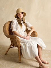Белый - Платье миди с вышивкой ришелье Joules Juliana - Image 4 of 8