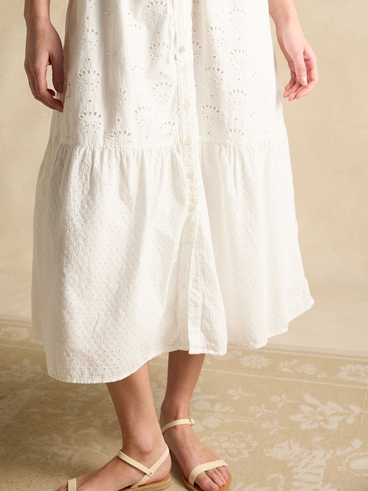 לבן - Joules Juliana Broderie Midi Dress - Image 5 of 8