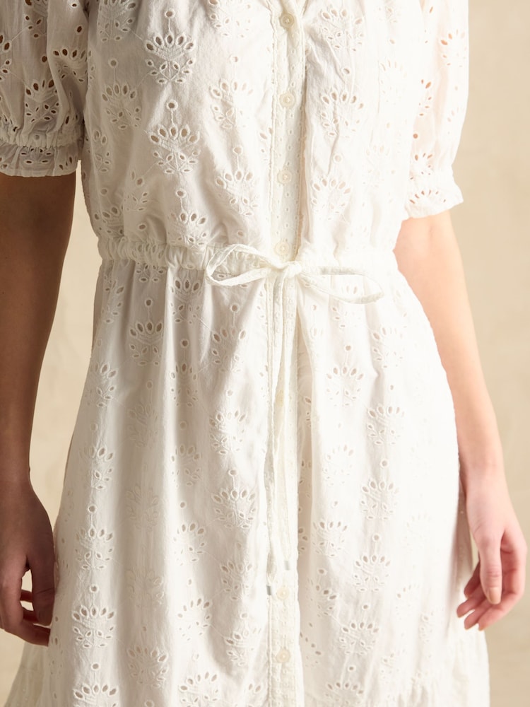 לבן - Joules Juliana Broderie Midi Dress - Image 6 of 8