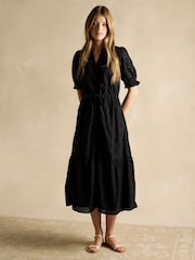 Черный - Платье миди с вышивкой ришелье Joules Juliana - Image 1 of 7